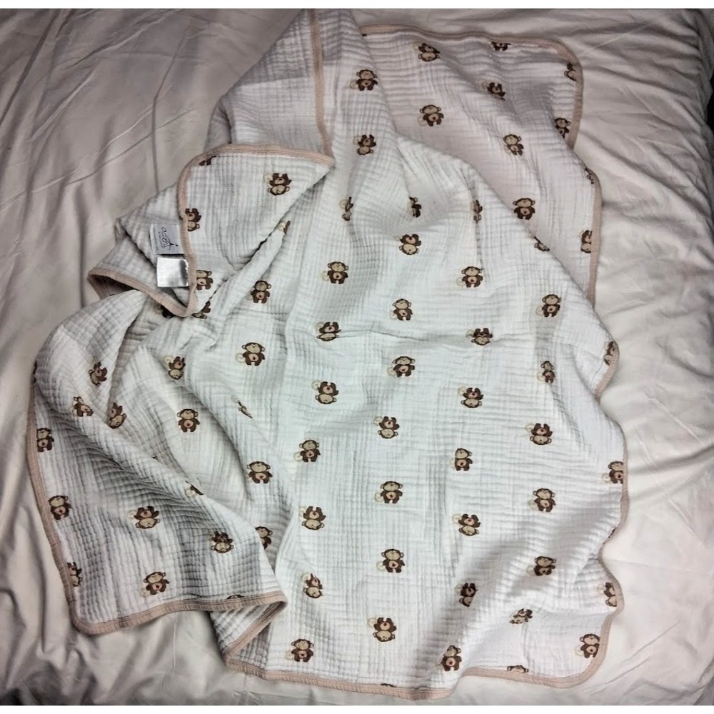 Aden Anais Beige Thick Monkey Red Star Baby Blanket Tan Muslin 40x40 + Lovey - Picture 4 of 4